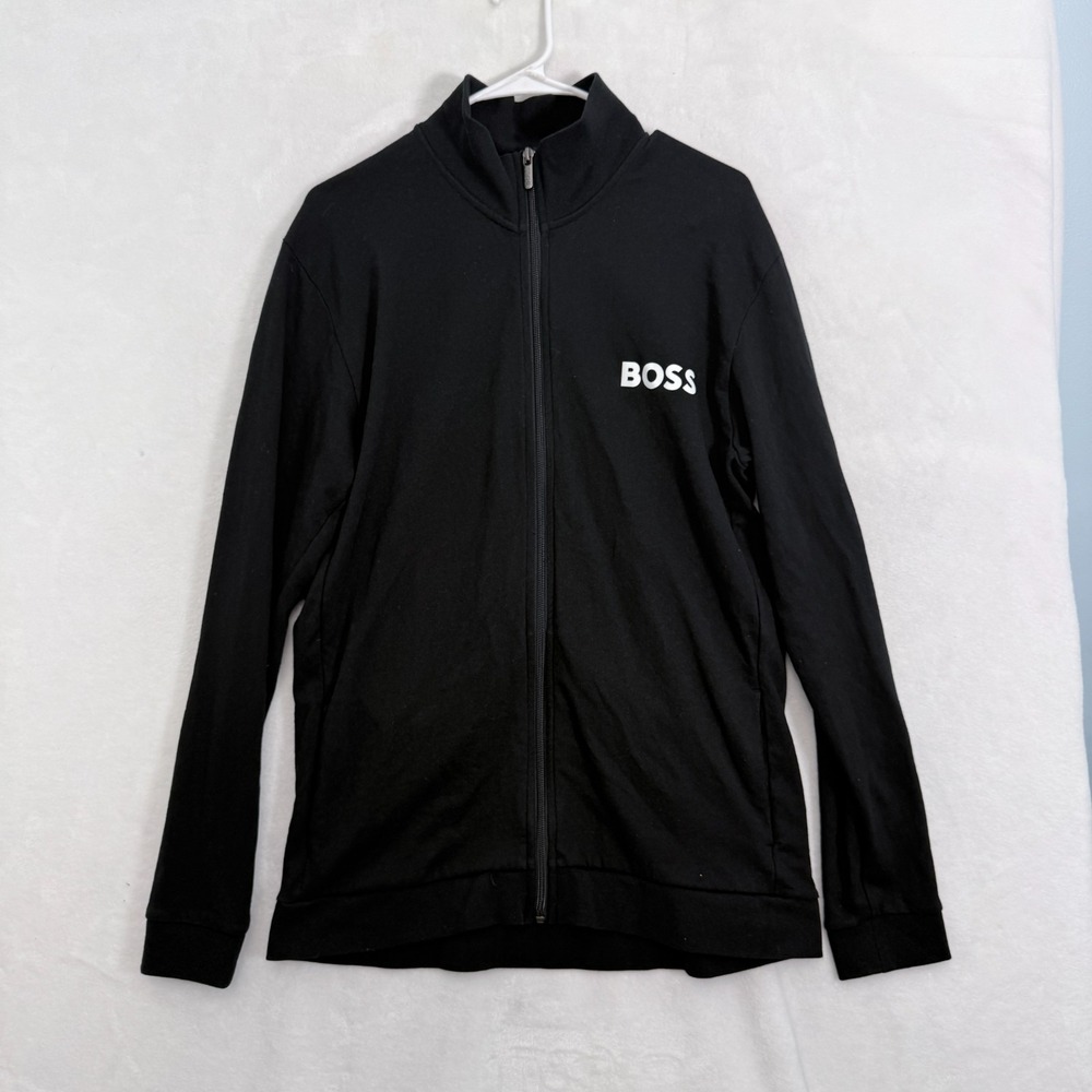 Hugo Boss Track Jacket Mens L Black Full Zip Athletic Stretch Performance